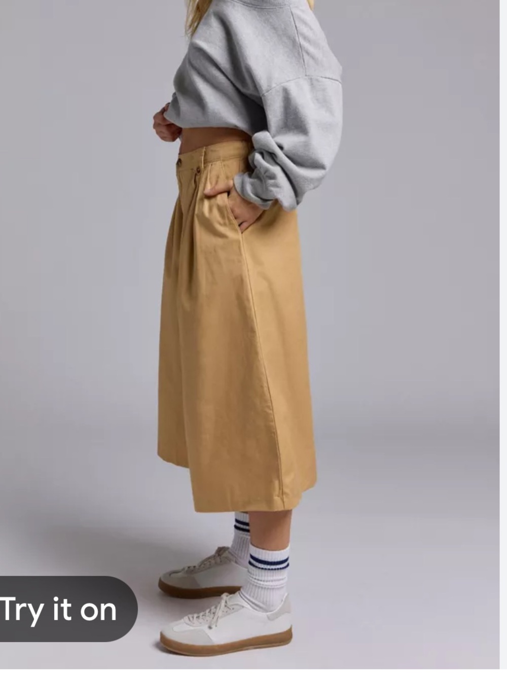 BDG Kari Twill Wide-Leg Cropped Culotte Golden Khaki - Picture 3 of 10